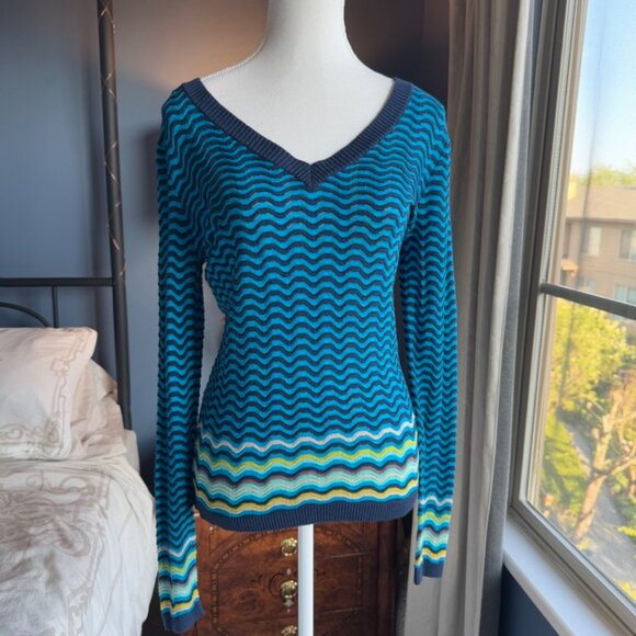 Missoni for Target V Neck Aqua Blue Striped Sweater - Picture 2 of 9